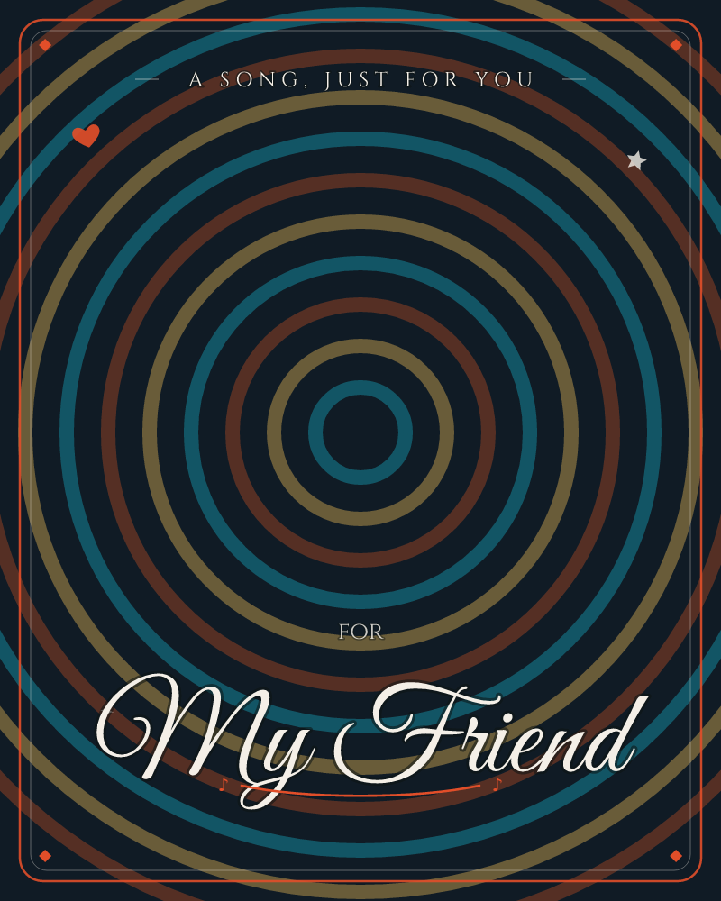 A hypnotic set of concentric rings ripples outward from a single dark centre point, cycling through teal, rust orange and mustard gold against deep…, a any occasion e-card design by @DittyCityTeam