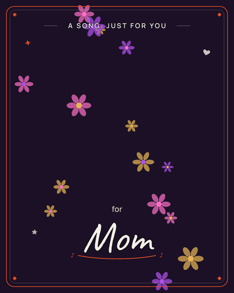 A scattering of small five-petaled flowers in pink, mauve, and gold drifts down a deep plum-black background, like blossoms falling through a warm night, a any occasion e-card design by @DittyCityTeam