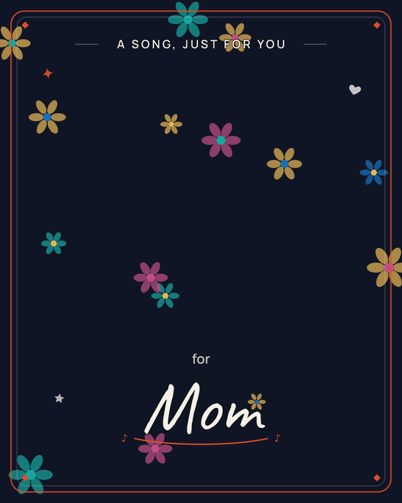 A deep midnight-blue background is scattered with small six-petaled flowers in mustard gold, pink, teal and blue, like a night sky reimagined as a meadow, a any occasion e-card design by @DittyCityTeam