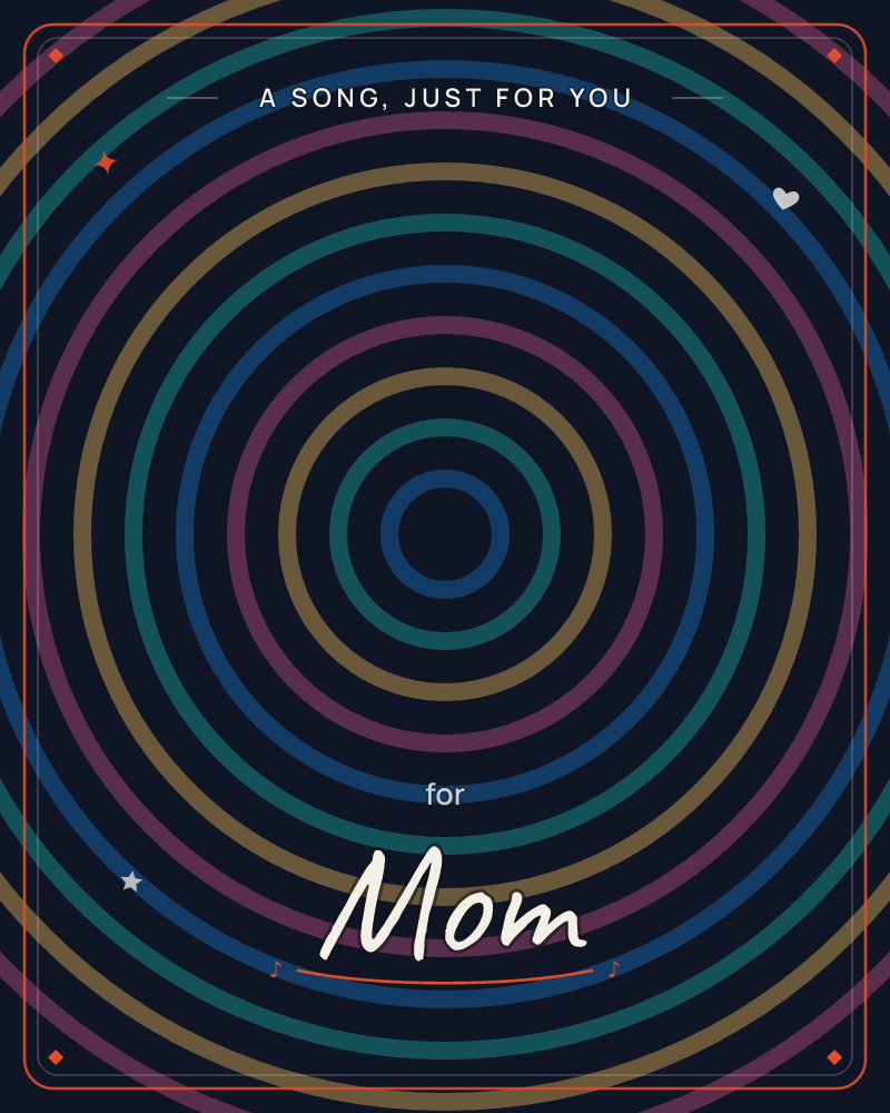 A card of perfectly concentric rings pulsing outward from a single dark centre point, cycling through blue, mustard gold, teal and dusty rose against a…, a any occasion e-card design by @DittyCityTeam