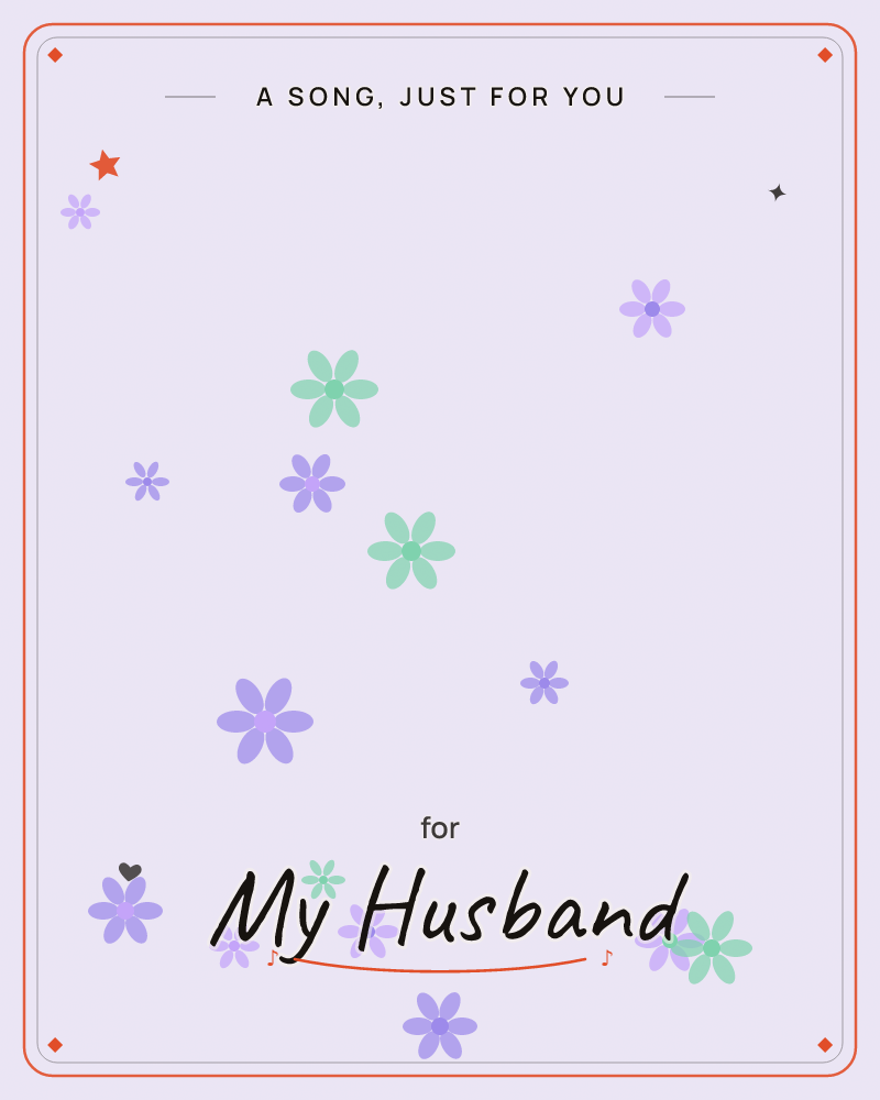 A soft lavender-grey background is scattered with small six-petaled flowers in shades of purple and mint green, floating loosely across the page like…, a any occasion e-card design by @DittyCityTeam