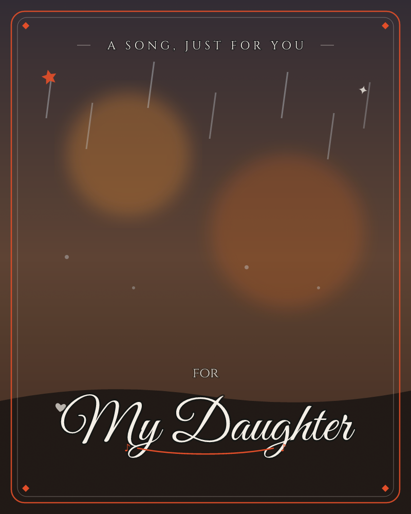 A dusky, minimalist landscape glows with two large amber orbs hovering over a dark rolling hillside, like twin suns or moons caught in a warm haze, a any occasion e-card design by @DittyCityTeam