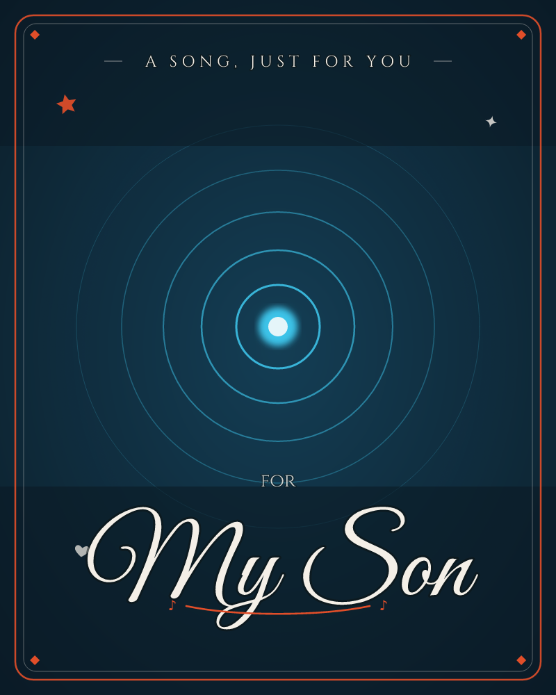 A single bright cyan point glows at the centre of a dark navy field, sending out ripples of thin concentric circles like a pulse or sonar ping, a any occasion e-card design by @DittyCityTeam