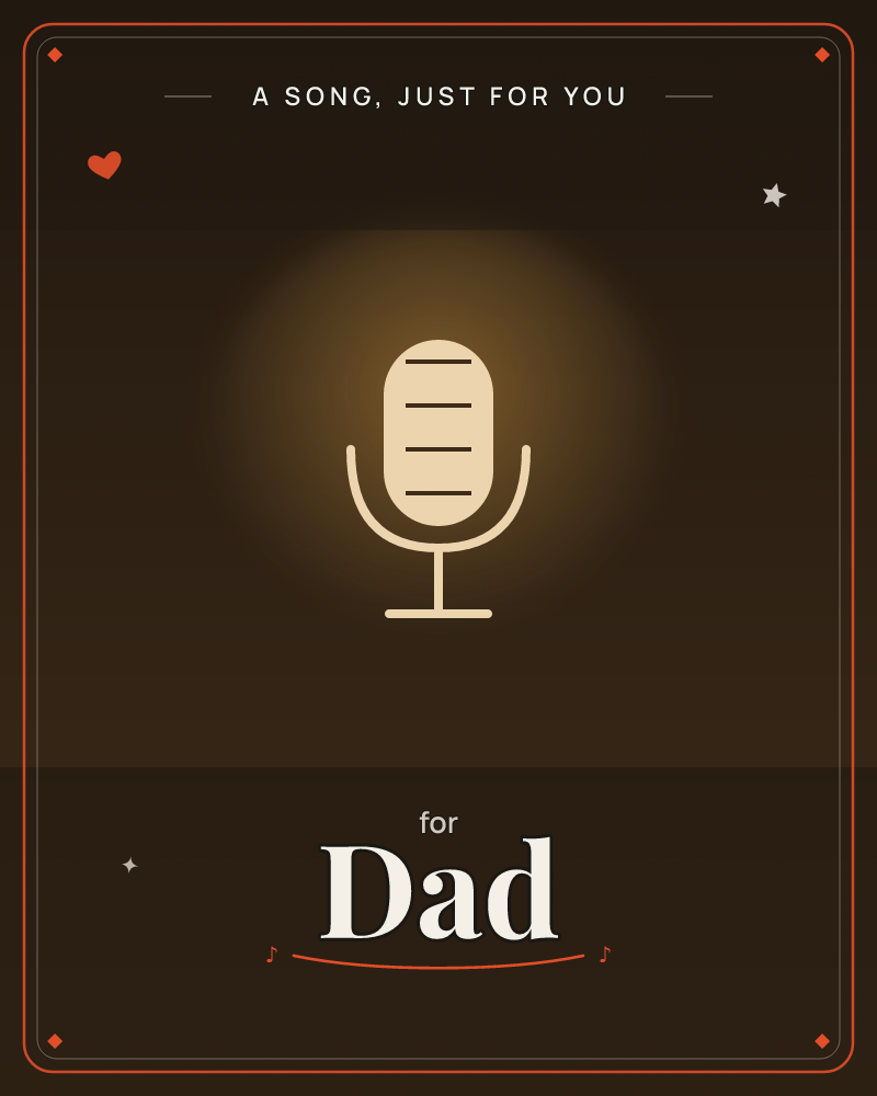 A single microphone icon glows in warm cream against a deep brown backdrop, lit like a spotlight on an empty stage, a any occasion e-card design by @DittyCityTeam