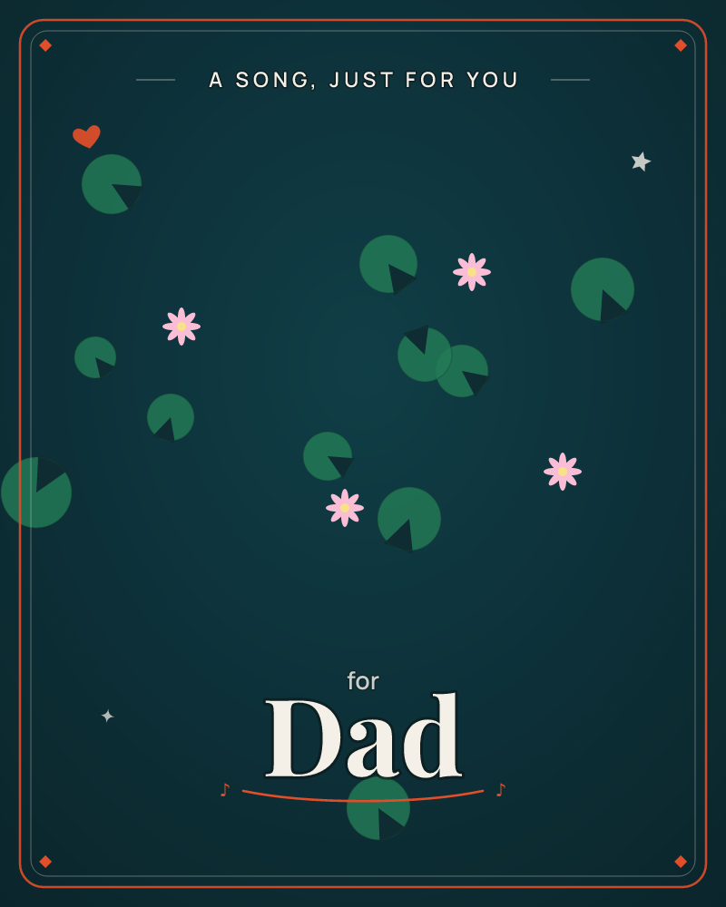 A dark teal pond surface is scattered with simple green lily pads floating at different depths, some catching a little light and others sinking into…, a any occasion e-card design by @DittyCityTeam