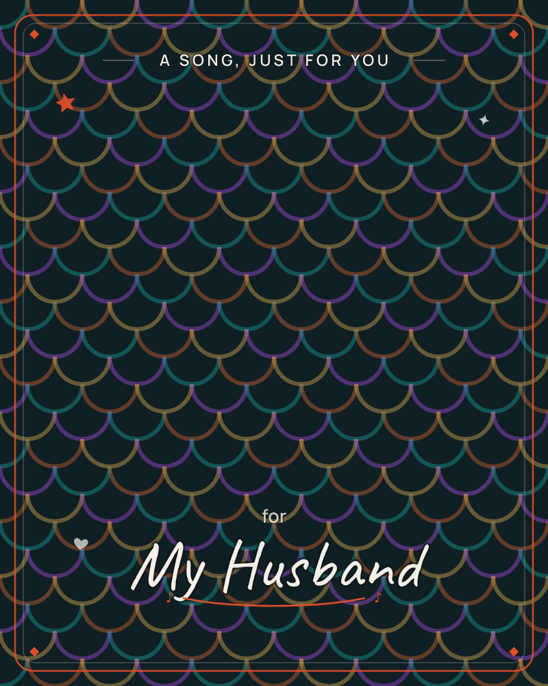 A dense pattern of scalloped, fish-scale or mermaid-tail arcs fills the page, each row overlapping the next in glowing outlines of teal, purple, gold…, a any occasion e-card design by @DittyCityTeam