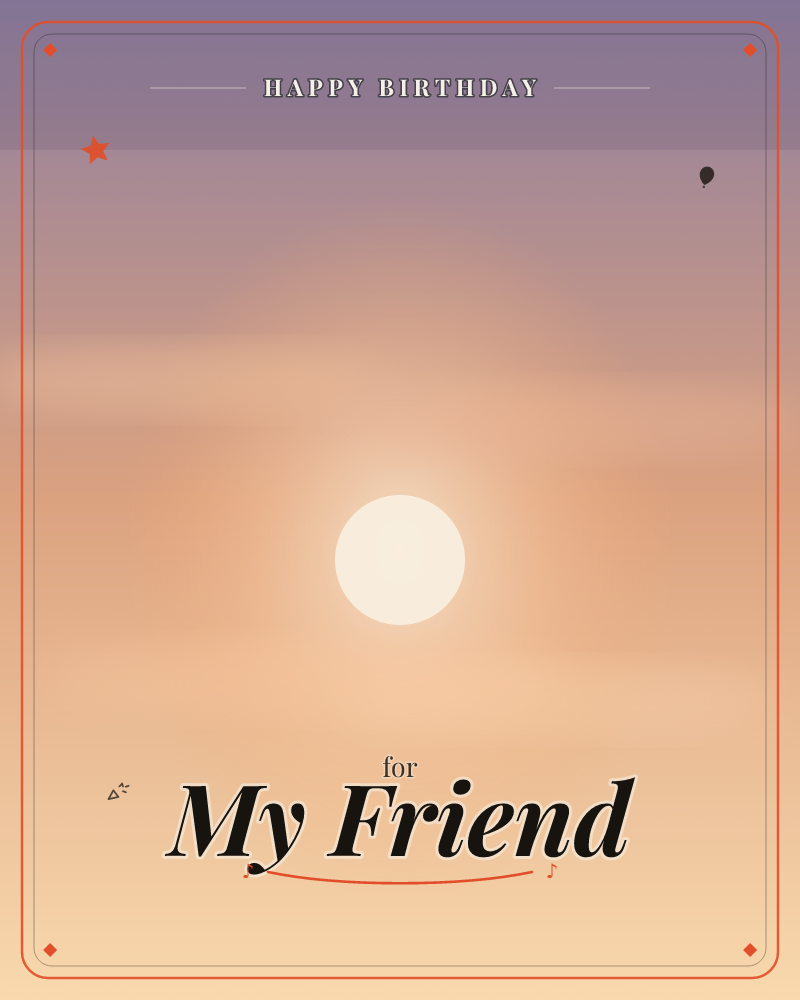 A hazy sun sits low and glowing at the centre of the card, its soft white-gold light bleeding outward into a sky of peach and dusty mauve, a birthday e-card design by @DittyCityTeam