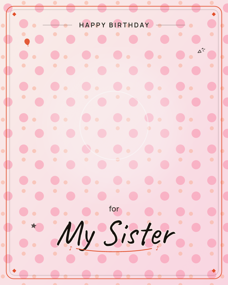 A soft pink polka dot pattern covers the card in alternating rows of larger dots and small orange accent dots, a birthday e-card design by @DittyCityTeam