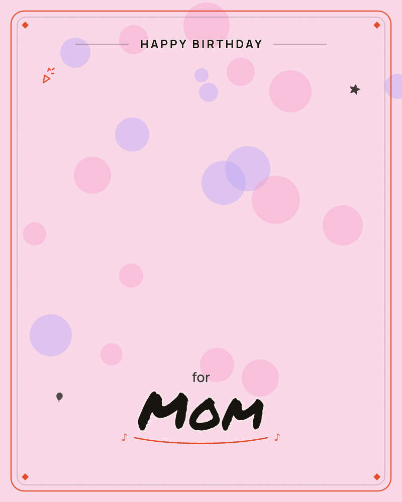 A soft pale pink background is scattered with translucent circles in blush and lavender, some overlapping to form gentle darker blends where they meet, a birthday e-card design by @DittyCityTeam
