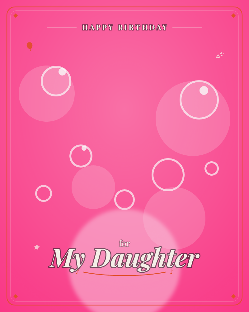 A vivid pink background glows brighter at its centre, scattered with soft translucent circles of varying sizes drifting like bubbles, a birthday e-card design by @DittyCityTeam