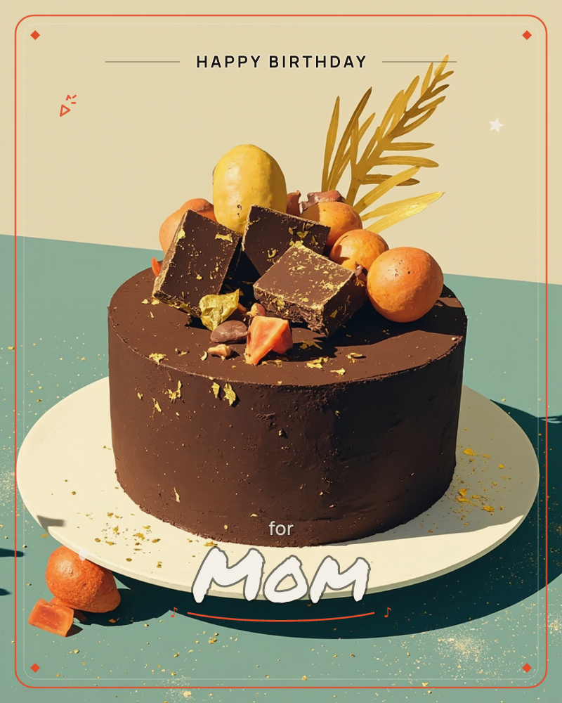 Birthday e-card design “Chocolate Gold Cake”