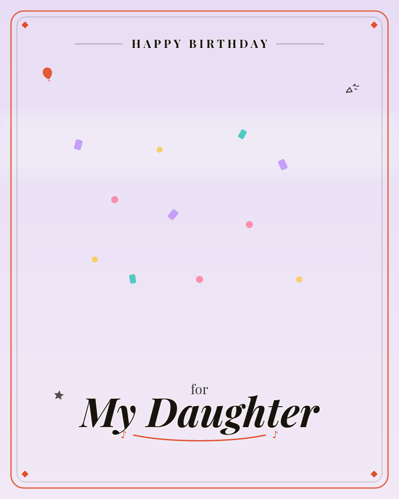 A soft lavender background glows brighter at its center, scattered with tiny confetti-like shapes in purple, teal, pink, and gold, a birthday e-card design by @DittyCityTeam