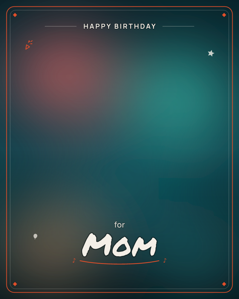 A soft field of dark teal deepens toward black at the edges, with a glowing rose-pink haze in the upper left and a cooler jade-green pool of light…, a birthday e-card design by @DittyCityTeam