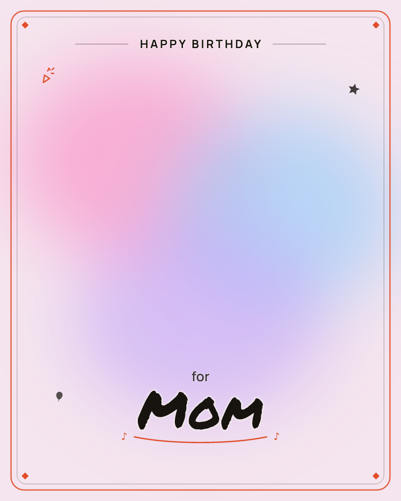 A soft abstract wash of colour fills the card, with a warm pink glow drifting into a cool blue haze at the centre, blending into a hazy lavender mist…, a birthday e-card design by @DittyCityTeam