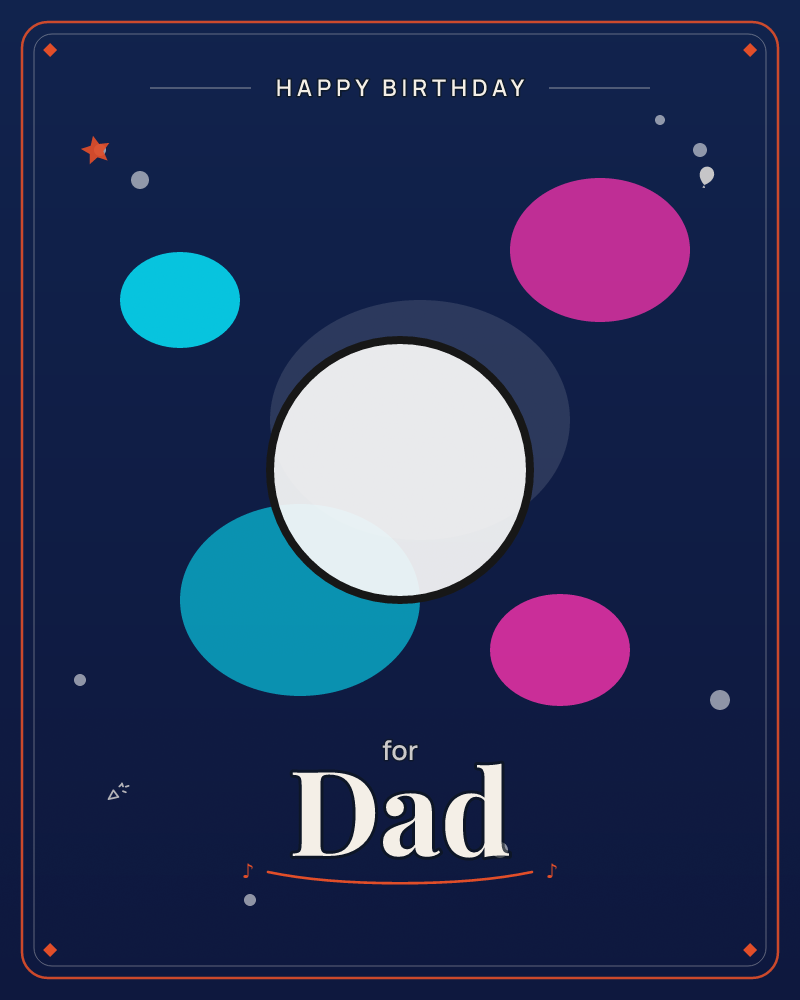 A deep midnight-blue background glows softly at its centre, scattered with tiny star-like dots, a birthday e-card design by @DittyCityTeam