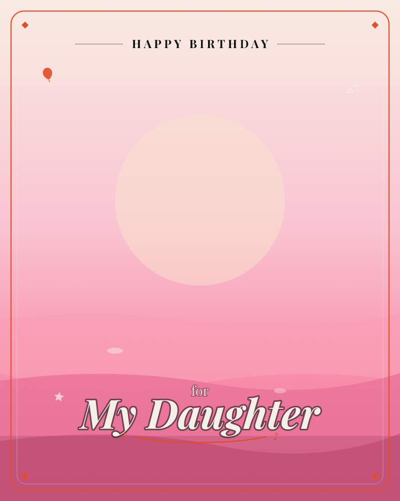 A soft pale sun hangs low over rolling dunes rendered in layered shades of pink and plum, with a faint gradient sky fading from dusty taupe to blush at…, a birthday e-card design by @DittyCityTeam