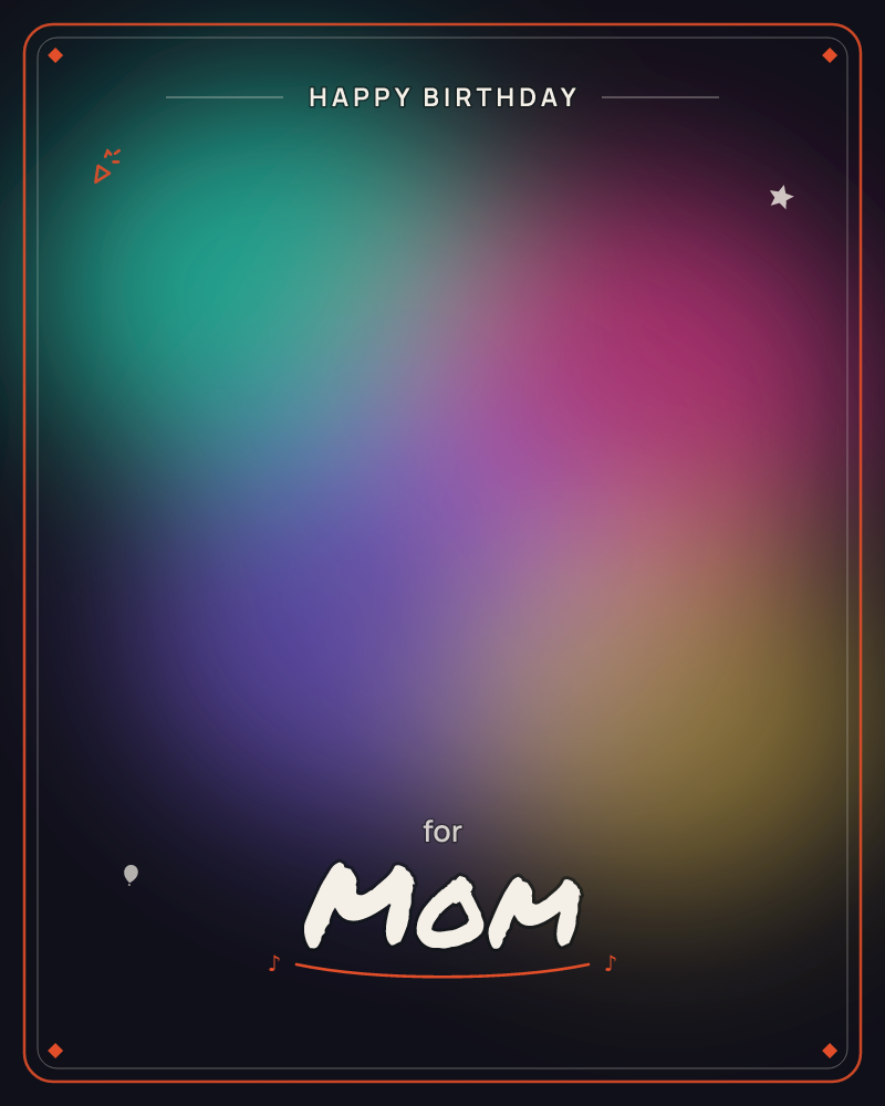 An abstract wash of soft, glowing colour fills the card with no distinct objects, teal and emerald bloom in one corner, bleeding into deep violet and…, a birthday e-card design by @DittyCityTeam