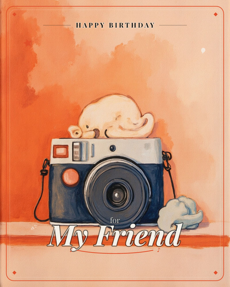 Birthday e-card design “Instant Camera Glow”