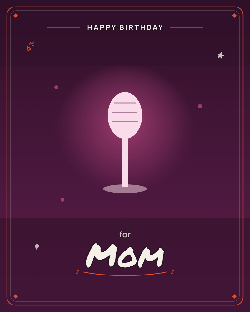A single lollipop-shaped street lamp glows softly against a deep magenta night, its pale pink globe haloed in light, a birthday e-card design by @DittyCityTeam