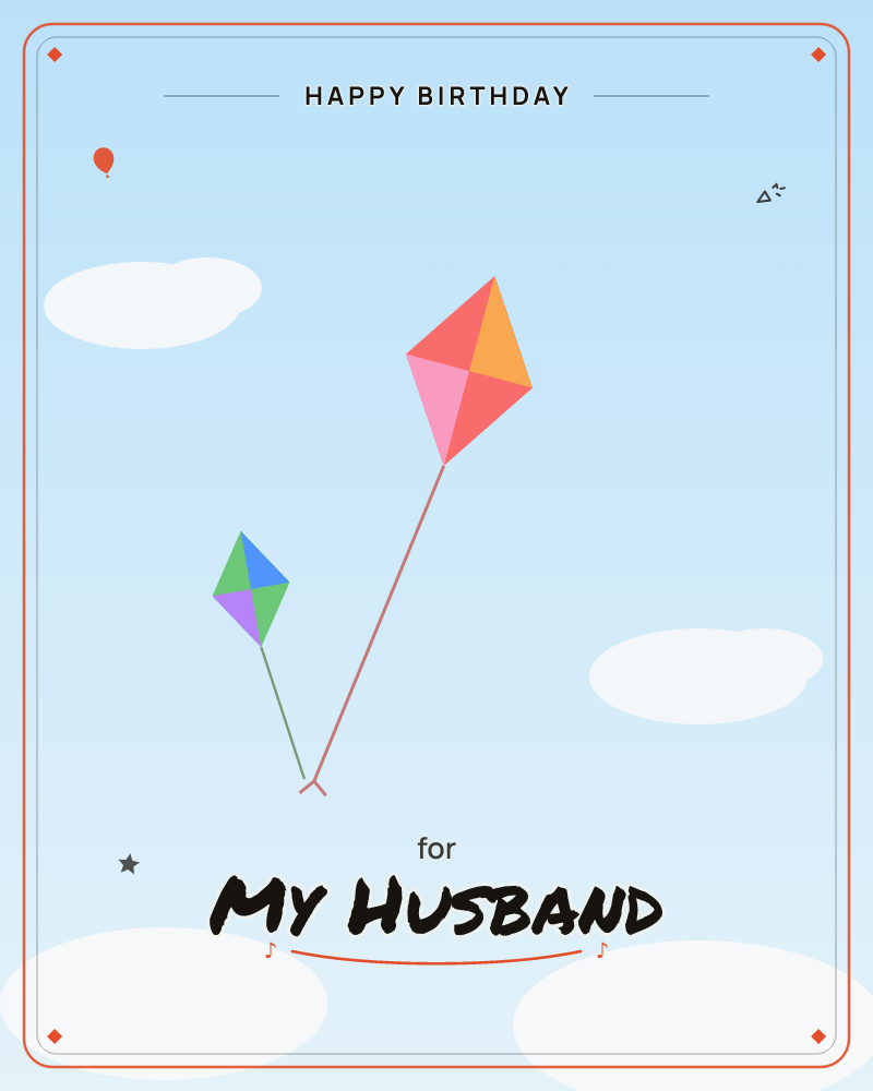 Two diamond-shaped kites drift against a pale blue sky, their strings crossing near the bottom like a shared starting point, a birthday e-card design by @DittyCityTeam