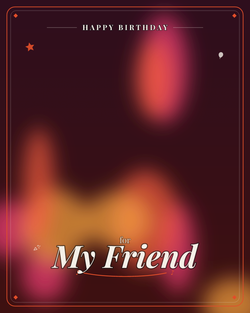 A deep wine-dark background glows with soft blurred shapes in warm coral, orange, and pink light, like candlelight seen through frosted glass, a birthday e-card design by @DittyCityTeam
