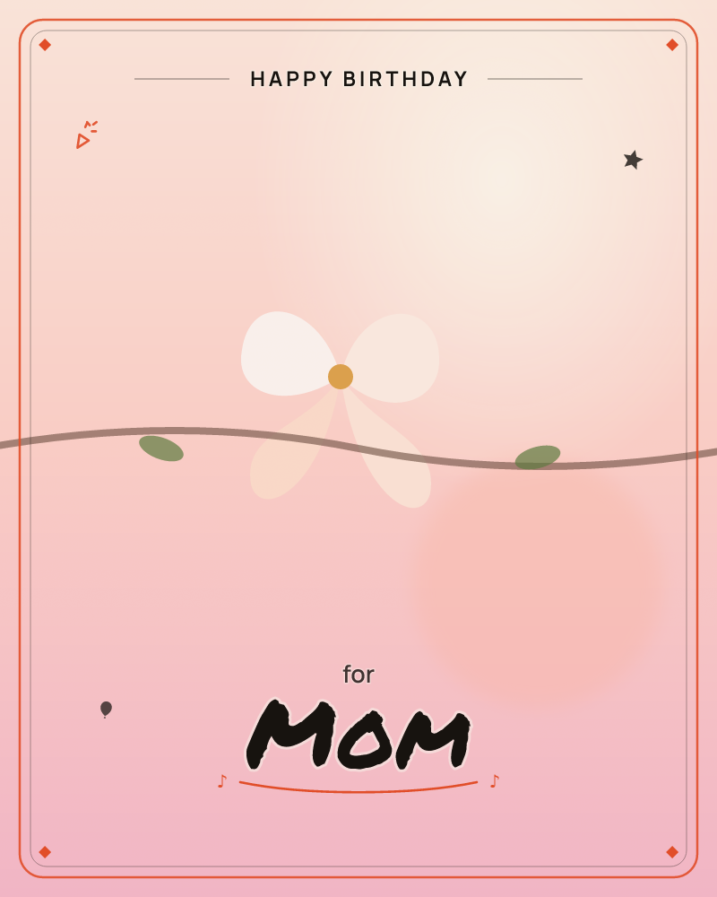 A single soft-petaled flower with a golden center sits on a gently curving vine, set against a warm gradient sky that fades from misty cream at the top…, a birthday e-card design by @DittyCityTeam