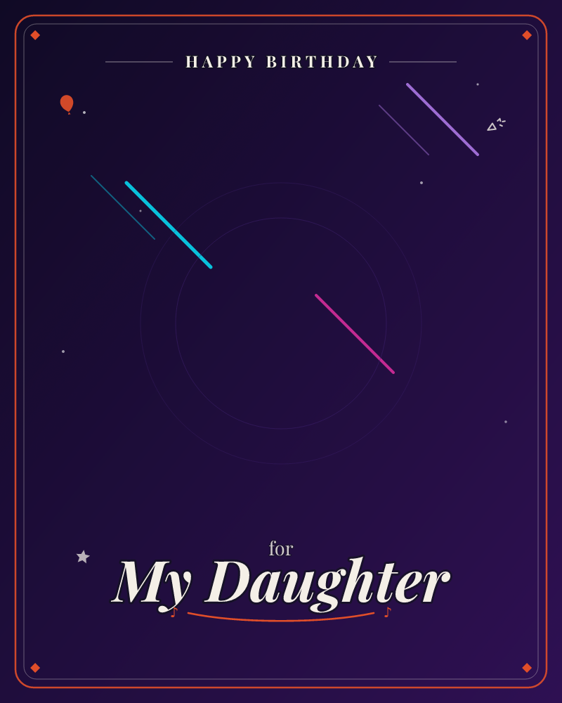 A deep purple-black night glows faintly around a ghostly circular ring at its centre, like a portal or a distant halo, a birthday e-card design by @DittyCityTeam