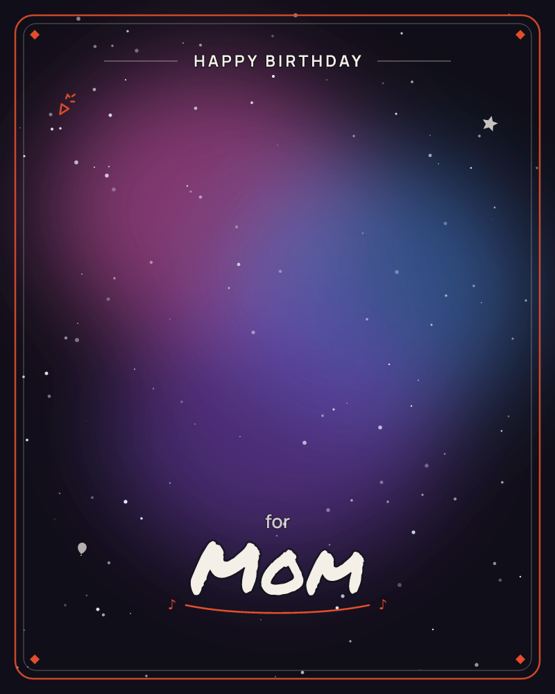 A hazy nebula glows at the centre of a black sky, its colour shifting from deep rose on one side to soft blue on the other, blurring into violet where…, a birthday e-card design by @DittyCityTeam