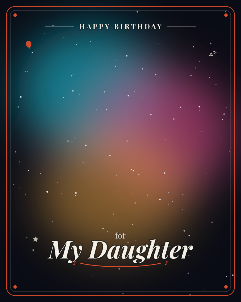 A soft nebula of colour glows against a near-black sky, teal fading into magenta and warm amber near the base, scattered with tiny white stars like a…, a birthday e-card design by @DittyCityTeam
