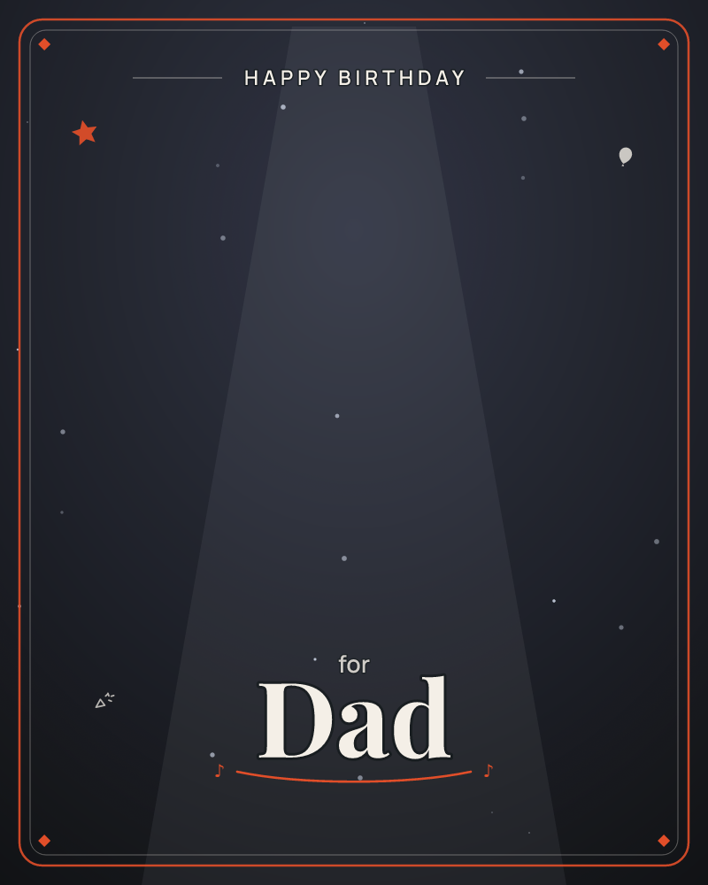 A single beam of soft grey light falls from above onto a near-black background, scattered with faint pinprick stars on either side, a birthday e-card design by @DittyCityTeam