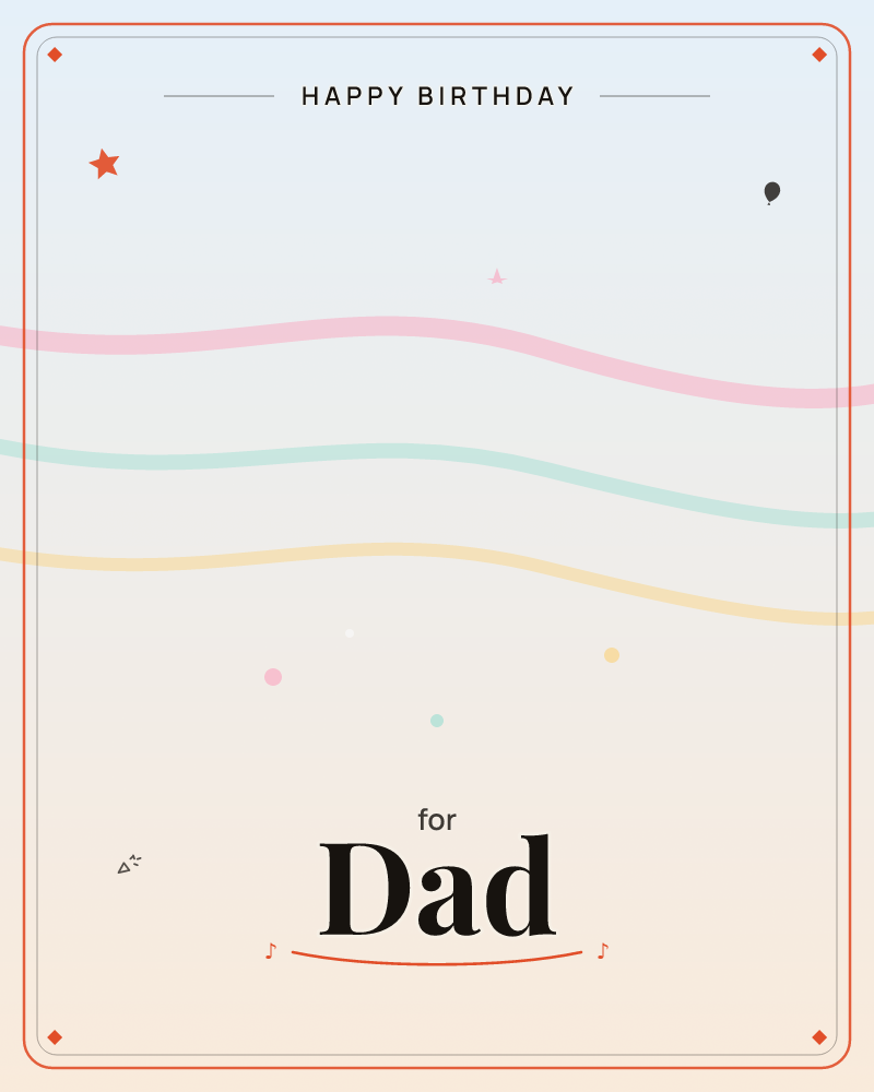 Three gently undulating ribbons in pink, mint, and yellow drift horizontally across a soft, cloudy gradient background that fades from grey at the top…, a birthday e-card design by @DittyCityTeam