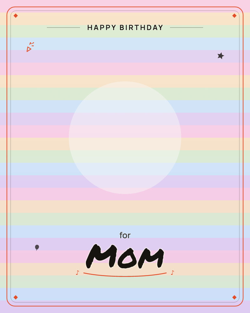 A soft pastel rainbow of horizontal stripes fills the card, banded in blush pink, buttery yellow, mint green and powder blue, a birthday e-card design by @DittyCityTeam