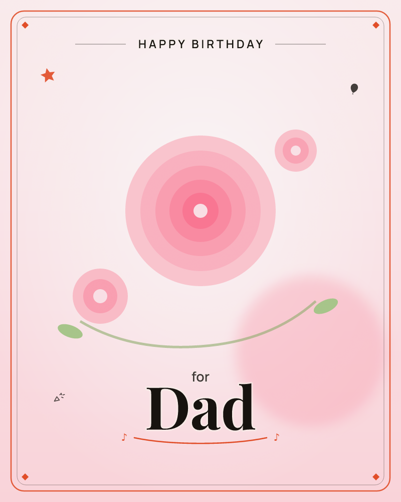 A soft blush background holds three concentric pink circles resembling abstract blooms, ranging from a large layered flower to a small bud, joined by a…, a birthday e-card design by @DittyCityTeam