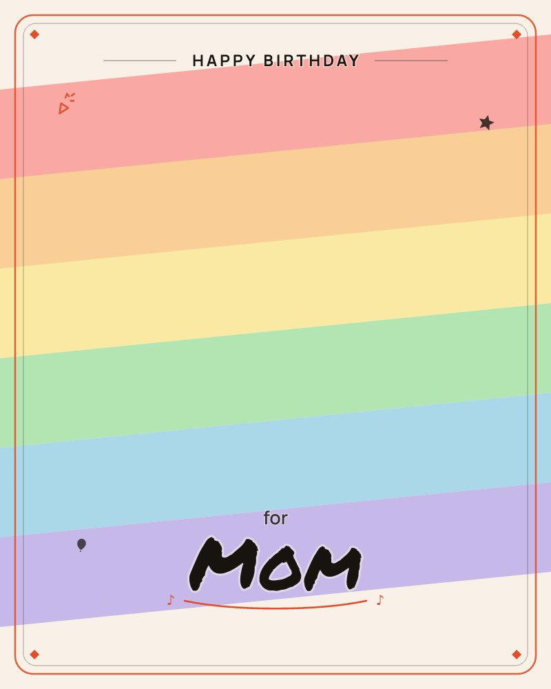 Soft diagonal bands of colour sweep across the page like a gentle rainbow, fading into a warm grey at the edges, a birthday e-card design by @DittyCityTeam