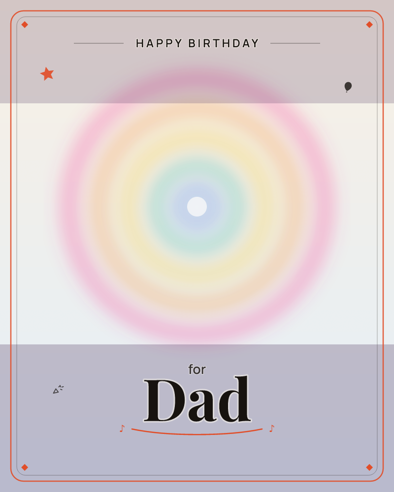 A soft, glowing ring of concentric colour spreads out from a single bright white centre point, blurred like a halo of light, a birthday e-card design by @DittyCityTeam