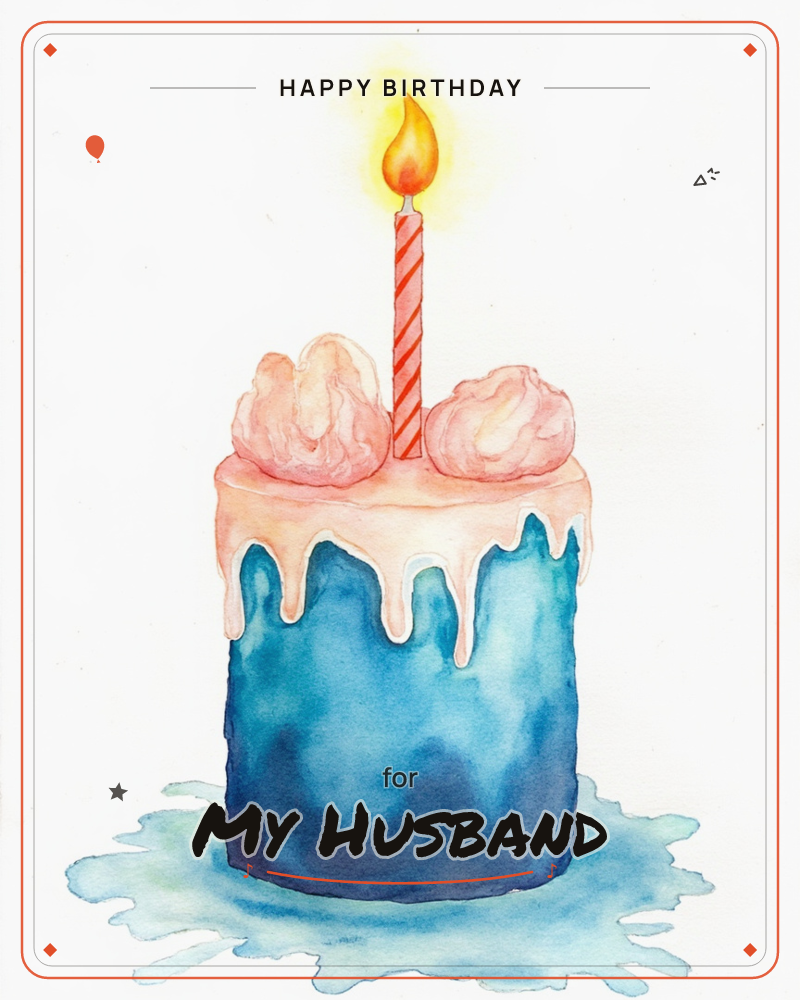 A single-tier birthday cake sits against a plain white background, its deep blue frosting dripping down the sides over a pale pink drizzle of icing, a birthday e-card design