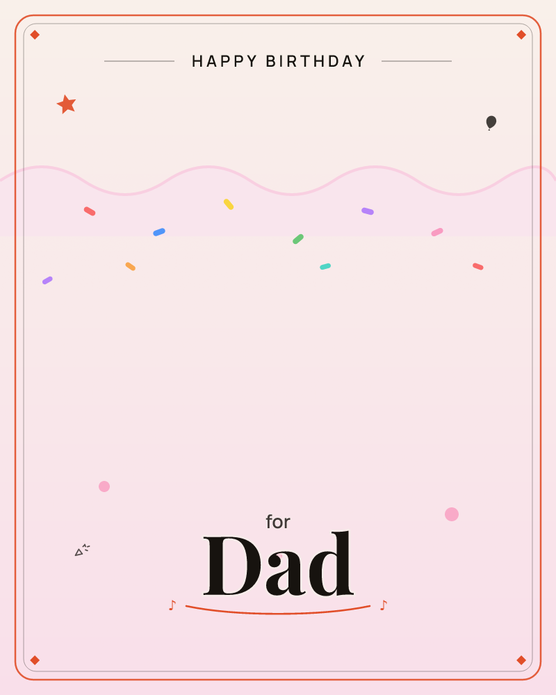 A soft pink frosting swirl runs across the top of the card like icing dripping down a cake, scattered with colourful candy sprinkles in blue, yellow…, a birthday e-card design by @DittyCityTeam