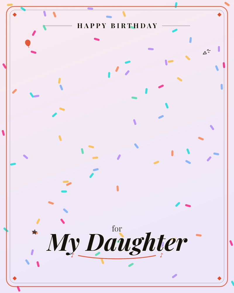 A soft lavender-grey background glows brighter toward the centre, scattered all over with tiny confetti sprinkles in pink, teal, orange, purple and gold, a birthday e-card design by @DittyCityTeam