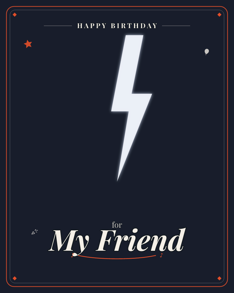 A single white lightning bolt glows against a deep navy-black background, its edges softly blurred like a spotlight caught mid-flash, a birthday e-card design by @DittyCityTeam