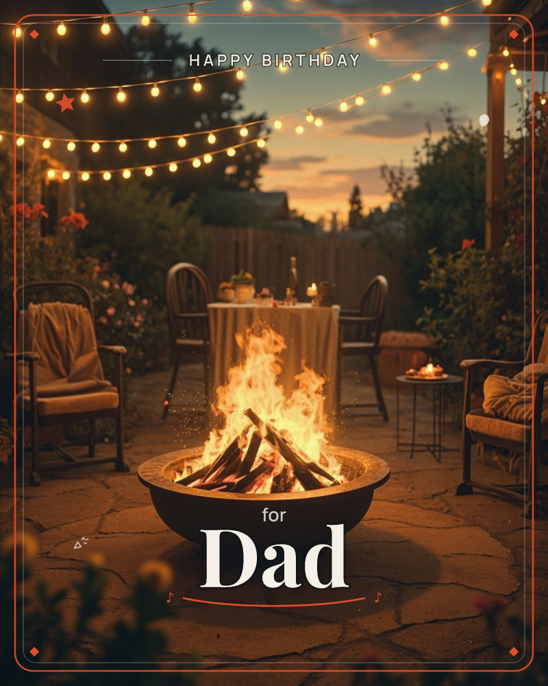 Birthday e-card design “Twilight Fire Pit”