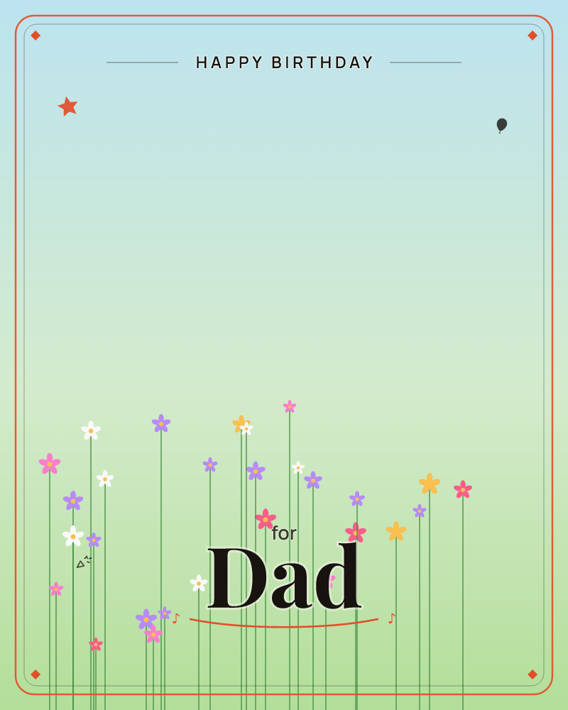 A meadow of slender green stems rises against a soft gradient sky fading from dusky blue-grey at the top into pale mint and sage green below, a birthday e-card design by @DittyCityTeam