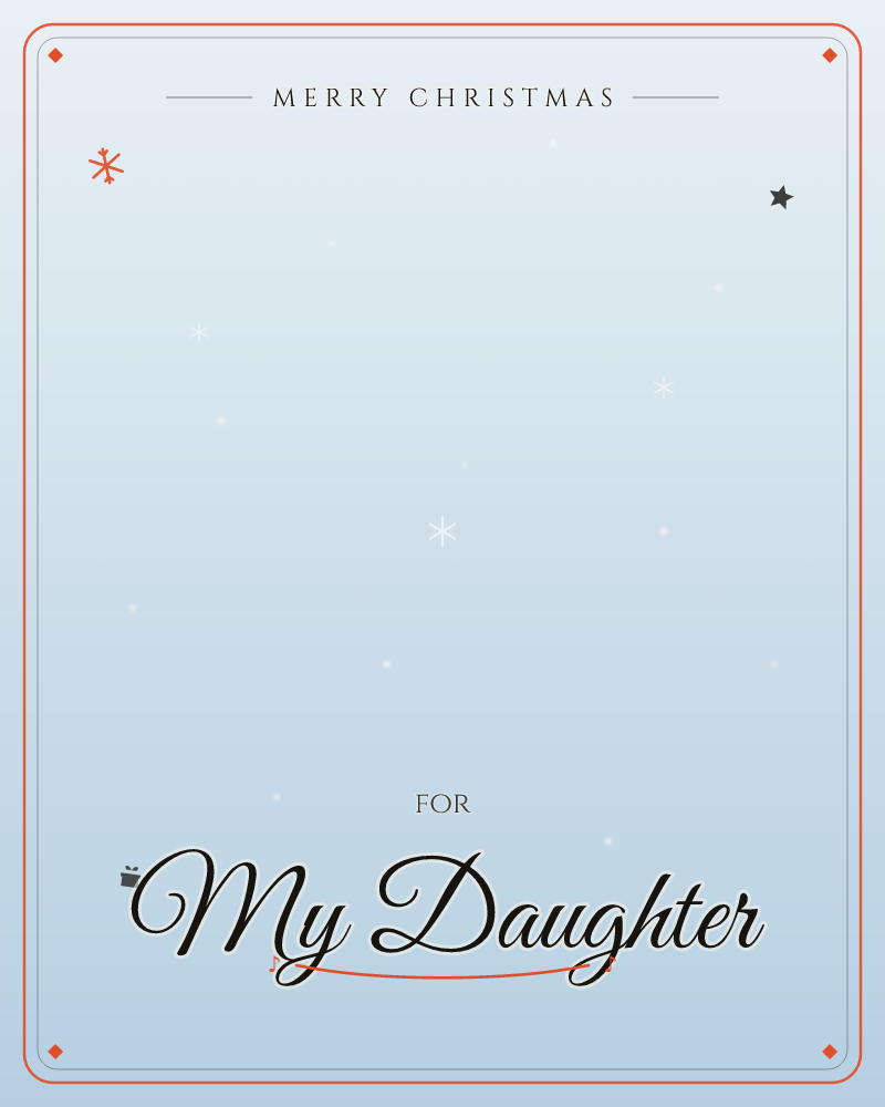 A pale icy-blue background fades into soft grey at the top and bottom, scattered with small white sparkles and snowflake shapes of different sizes…, a christmas e-card design by @DittyCityTeam