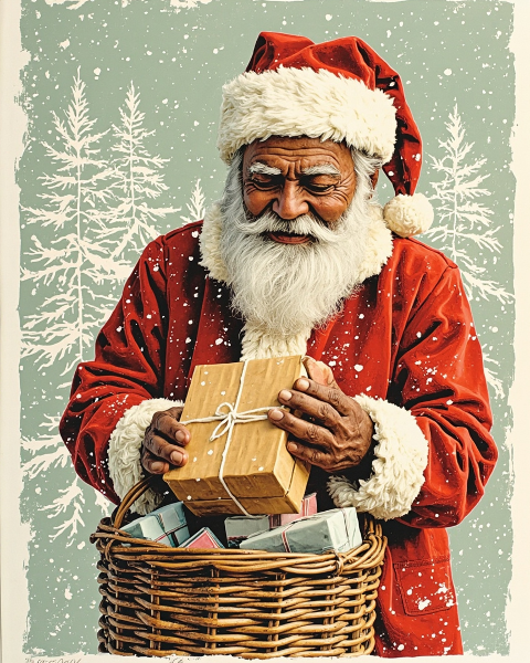 Father Christmas Sorting Parcels Christmas e-card design
