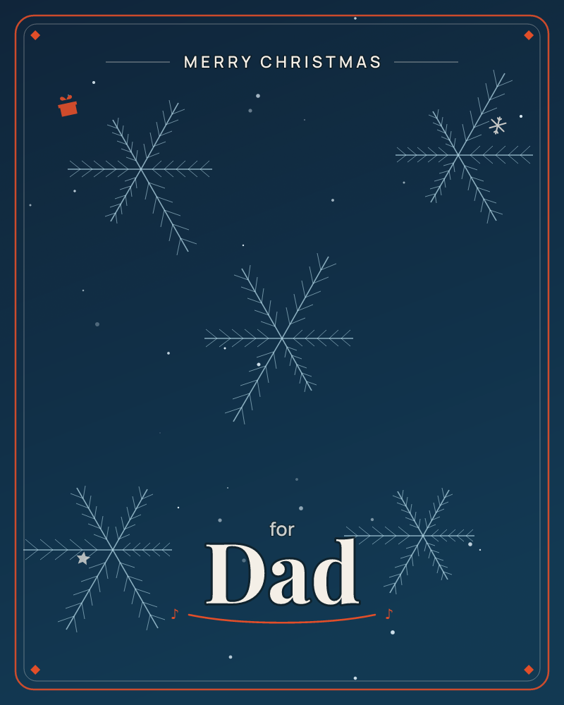 Five delicate line-drawn snowflakes float against a deep midnight-blue background, each with fine feathered branches like frost on glass, a christmas e-card design by @DittyCityTeam