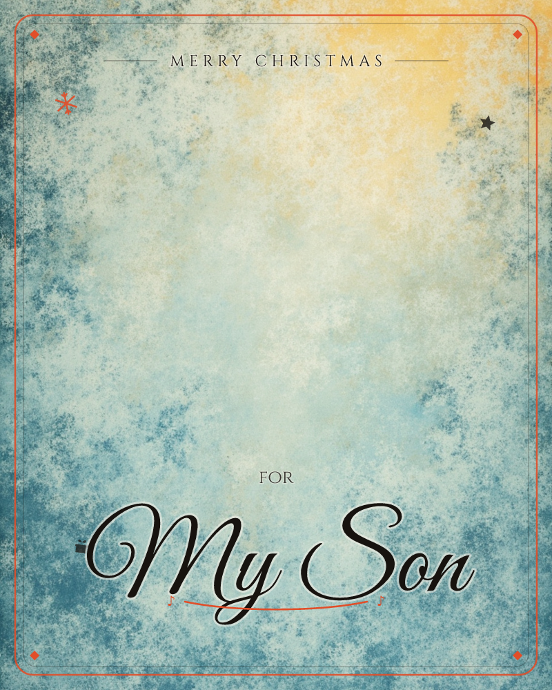 An abstract mottled background washes from a soft golden glow in the upper corner into deep teal and slate blue textures that spread across the page, a christmas e-card design