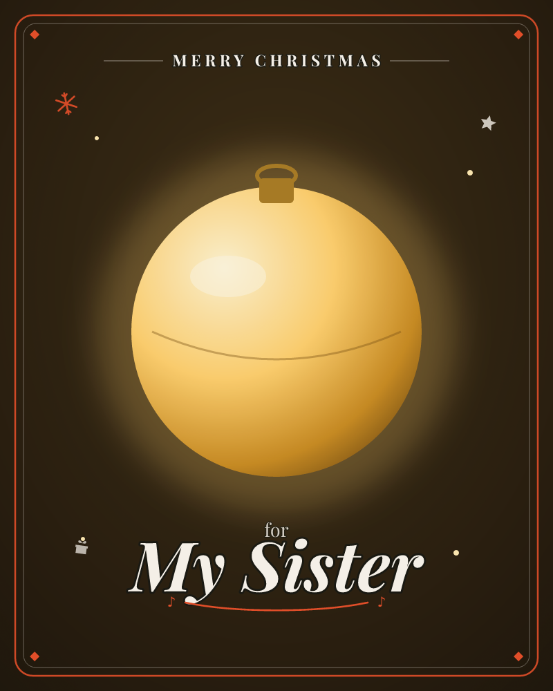 A single golden bauble glows against a near-black background, its warm halo spreading out like a small sun in a dark room, a christmas e-card design by @DittyCityTeam
