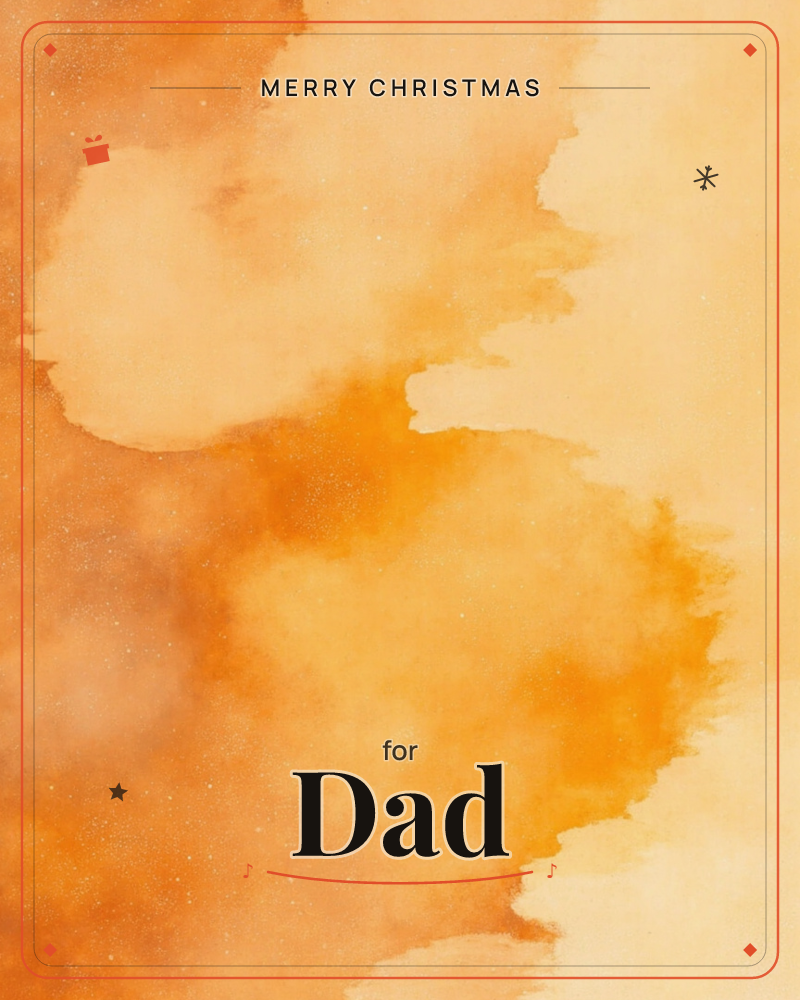 An abstract wash of warm colour fills the card, with pools of burnt orange and amber bleeding into pale, creamy gold, a christmas e-card design