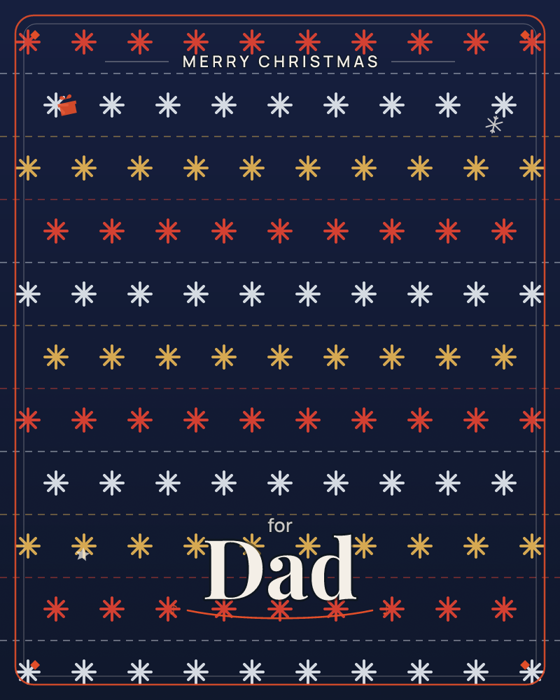 A deep navy background is divided into neat horizontal rows of asterisk-like stars, each row alternating in colour between red, silver-white and gold…, a christmas e-card design by @DittyCityTeam