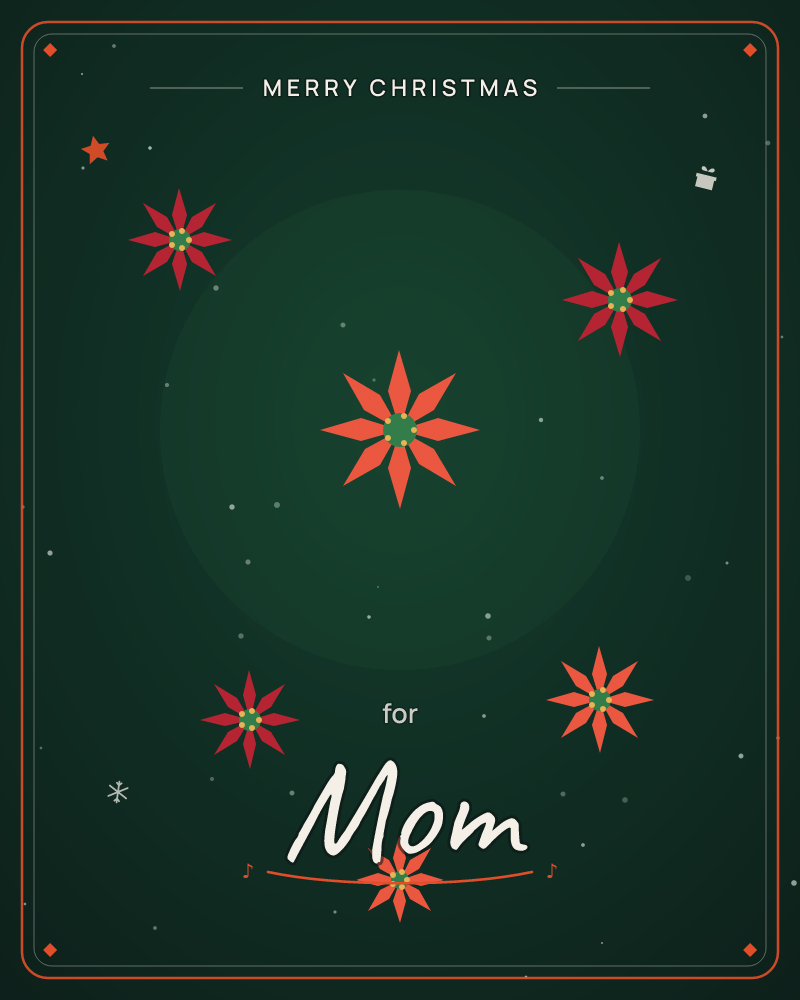 A deep forest-green background glows softly at its centre like a halo, scattered with tiny star-like specks of light, a christmas e-card design by @DittyCityTeam