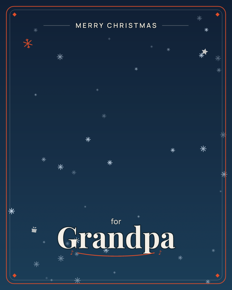 A deep midnight-blue sky fades into black at the bottom, scattered with small four-pointed stars and faint pinpricks of light in varying sizes, a christmas e-card design by @DittyCityTeam